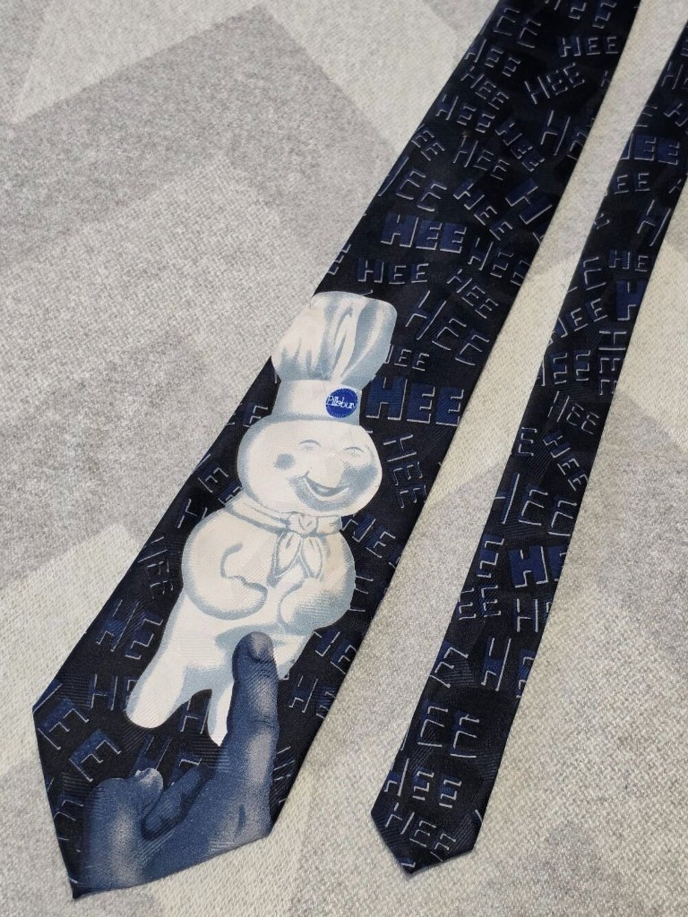 Pillsbury Doughboy Themed Novelty Tie With "Hee Hee" Text Pattern 1996 Addiction